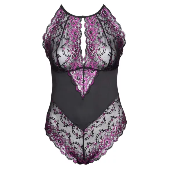 Cottelli Plus Size - body sexy floral - negru mov