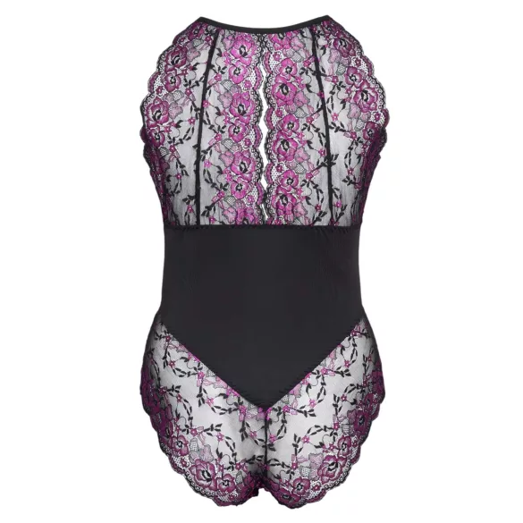 Cottelli Plus Size - body sexy floral - negru mov - 2XL