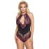 Cottelli Plus Size - body floral seducător (negru-violet) - 3XL
