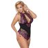 Cottelli Plus Size - body floral seducător (negru-violet) - 3XL