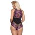 Cottelli Plus Size - body floral seducător (negru-violet) - 3XL