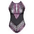 Cottelli Plus Size - body floral seducător (negru-violet) - 3XL
