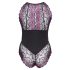 Cottelli Plus Size - body floral seducător (negru-violet) - 3XL