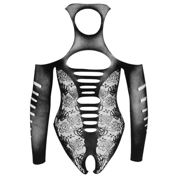 NO:XQSE - body sexy cu fundiță - mânecă lungă - negru (S-L)