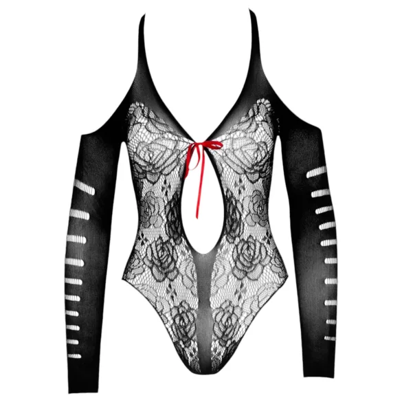 NO:XQSE - body sexy cu fundiță - mânecă lungă - negru (S-L)