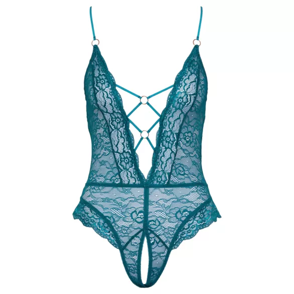 Cottelli - body din dantelă cu șireturi, deschis (verde)