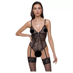   Cottelli - body deschis cu dantelă și jartieră - negru - L