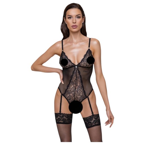 Cottelli - body deschis cu dantelă și jartiere (negru) - L