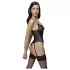 Cottelli - body deschis cu dantelă și jartieră - negru - XL