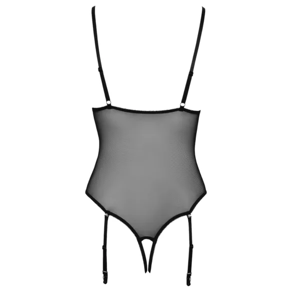 Cottelli - body deschis cu dantelă și jartieră - negru - XL