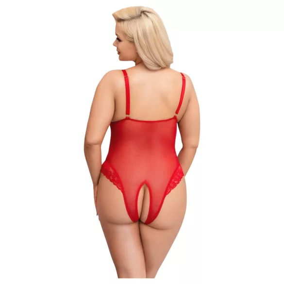 Cottelli Curves - body din dantelă transparentă (roșu) - 2XL