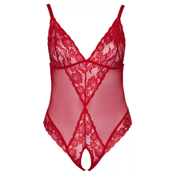 Cottelli Curves - body din dantelă transparentă (roșu) - 2XL