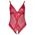 Cottelli Curves - body din dantelă transparentă (roșu) - 2XL