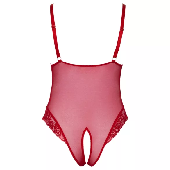 Cottelli Curves - body din dantelă transparentă (roșu) - 2XL