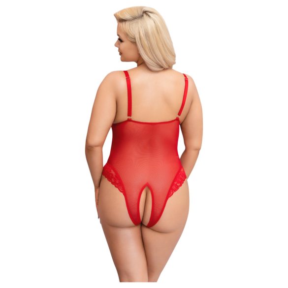Cottelli Curves - body din dantelă transparentă - roșu - 3XL