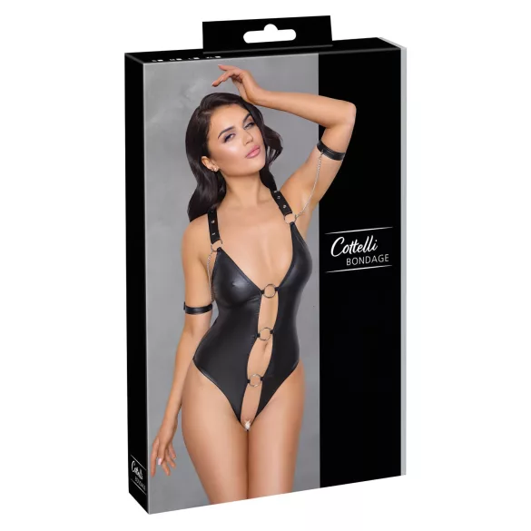 Cottelli Bondage - body deschis cu inele, lucios - negru