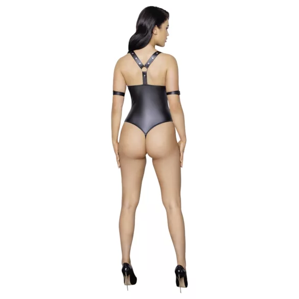 Cottelli Bondage - body deschis cu inele, lucios - negru