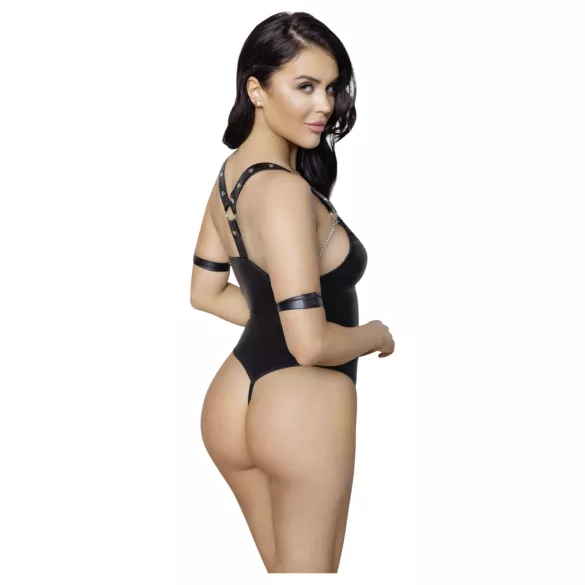 Cottelli Bondage - body deschis cu inele, lucios - negru - L