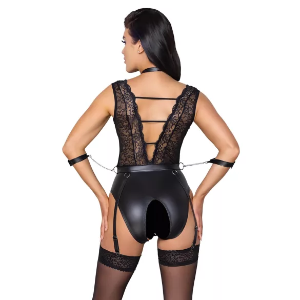 Cottelli Bondage - body dantelat cu guler - negru - M