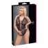 Cottelli Curves Plus Size - body transparent negru cu model
