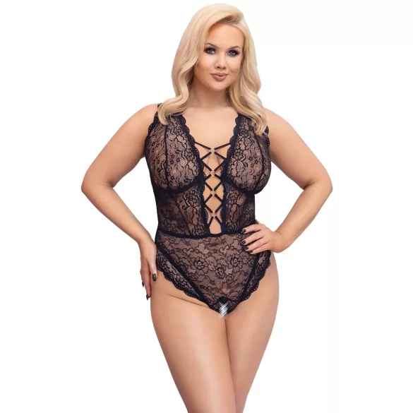 Cottelli Curves Plus Size - body transparent cu model - negru