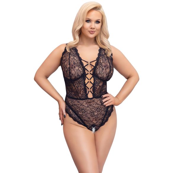 Cottelli Curves Plus Size - body transparent cu model - negru - 90D/XL