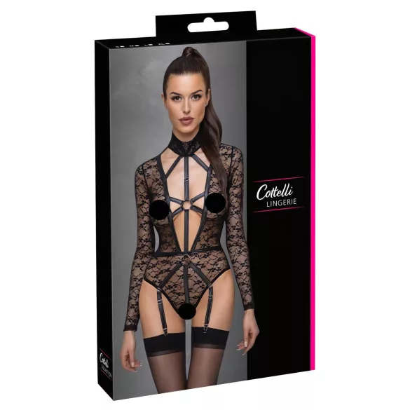 Cottelli - body transparent cu bretele - negru - L