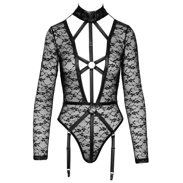 Cottelli - body transparent cu bretele - negru - L
