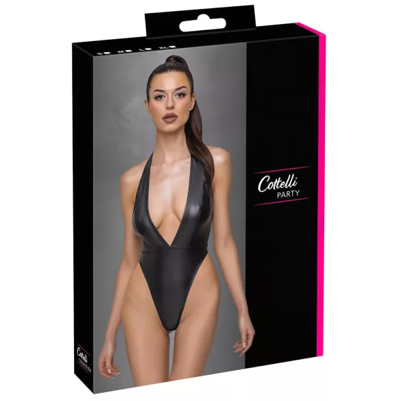 Cottelli Party - body sexy lucios cu guler - negru - L