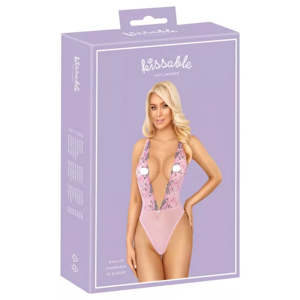 Kissable - body damă cu broderie florală roz