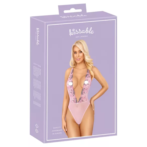 Kissable - body damă cu broderie florală roz - L/XL
