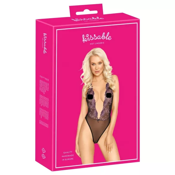 Kissable - body cu broderie roz (negru)