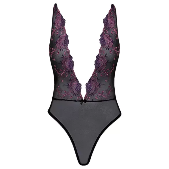 Kissable - body cu broderie roz (negru)