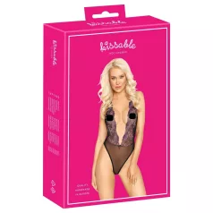 Kissable - body cu broderie roz (negru) - L/XL