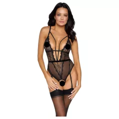   Cottelli - body deschis cu bretele și portjartier - negru - M