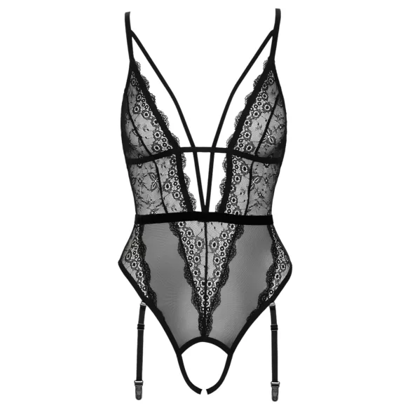 Cottelli - body deschis cu bretele și portjartier - negru - L