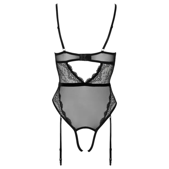 Cottelli - body deschis cu bretele și portjartier - negru - L