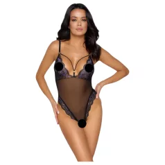 Cottelli - body din dantelă deschis, brodat - negru-mov - M