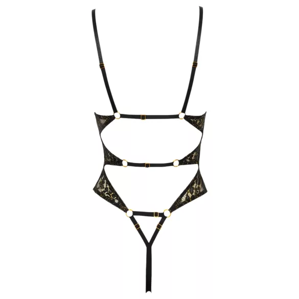 Abierta Fina - body deschis din dantelă cu strasuri (negru)