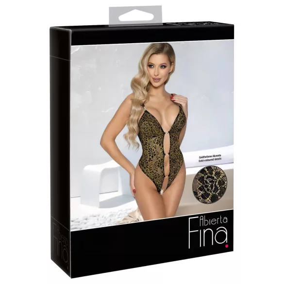 Abierta Fina - body deschis din dantelă cu strasuri (negru)