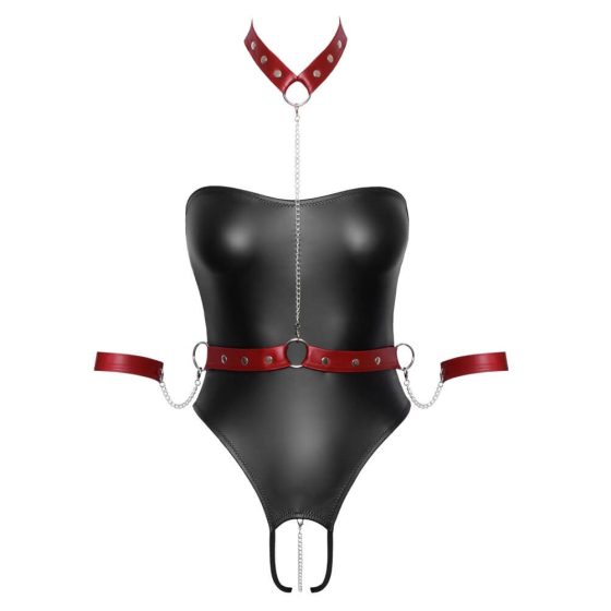 Cottelli Bondage - body strălucitor cu cătușe (negru-roșu)