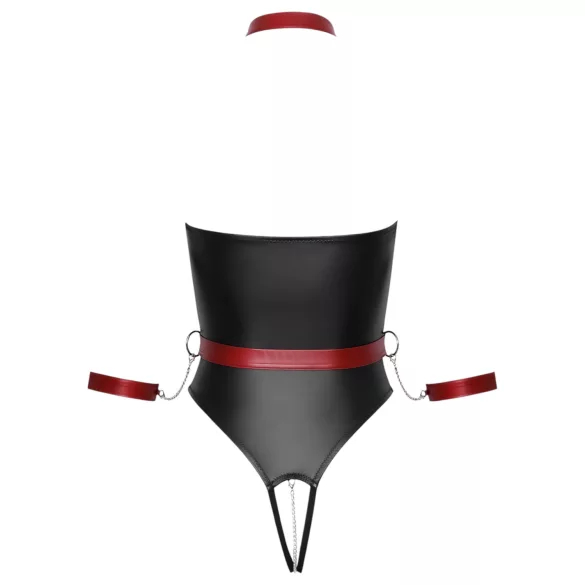 Cottelli Bondage - body lucios și cătușe pentru brațe (negru) - M