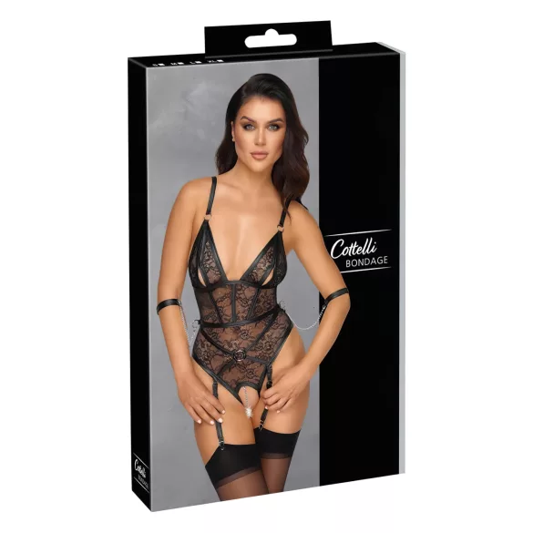 Cottelli Bondage - body deschis cu cătușe - negru