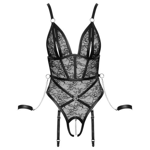 Cottelli Bondage - body deschis cu cătușe - negru - L