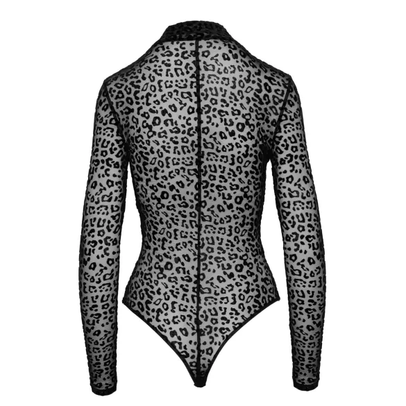 Noir - body negru cu mânecă lungă și model leopard
