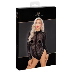 Noir - body negru cu mânecă lungă și model leopard - M