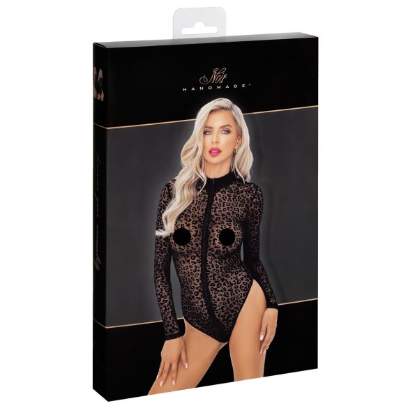 Noir - body negru cu mânecă lungă și model leopard - M