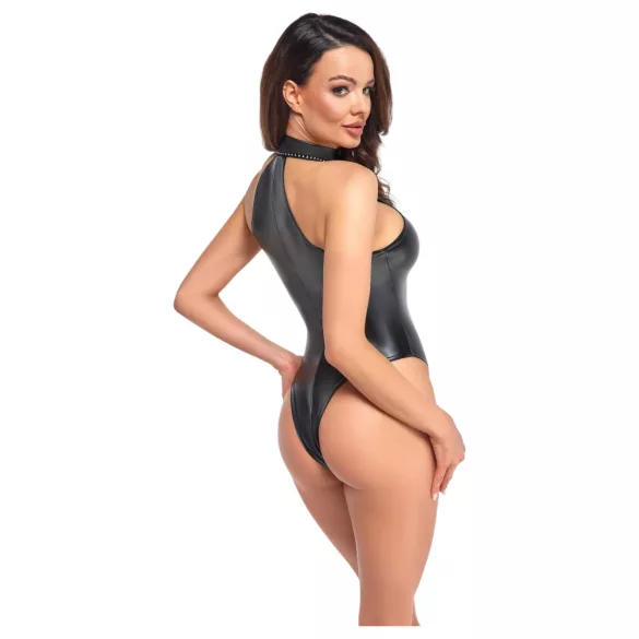 Noir - body lucios cu guler halter (negru) - M