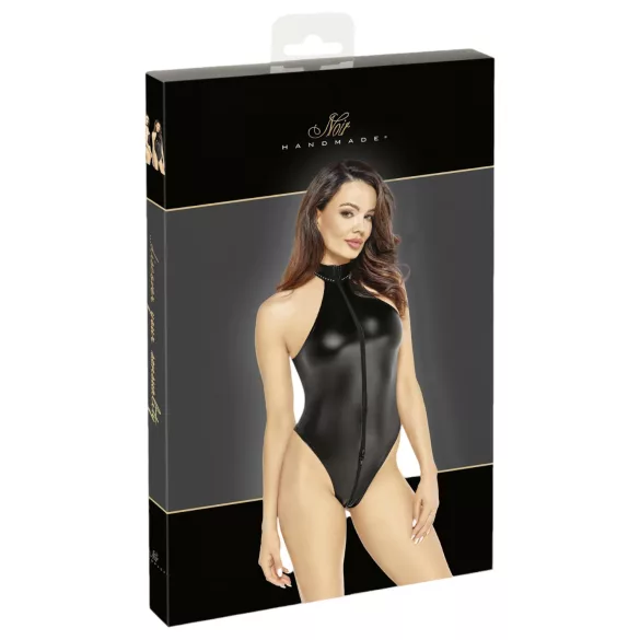 Noir - body lucios cu guler halter (negru) - M