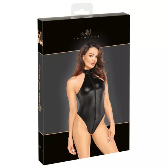 Noir - body lucios cu guler halter (negru) - XL